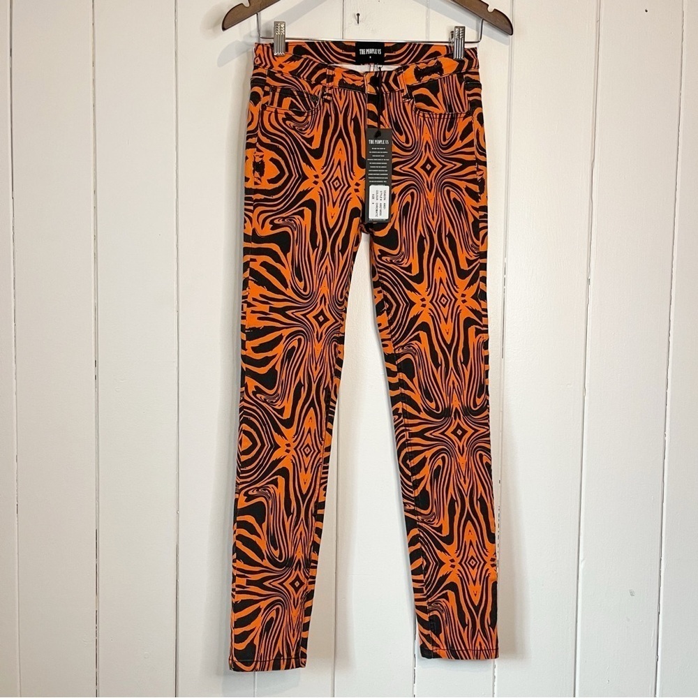 The People VS Orange and Black Abstract Zebra Print Pants. Size 8.